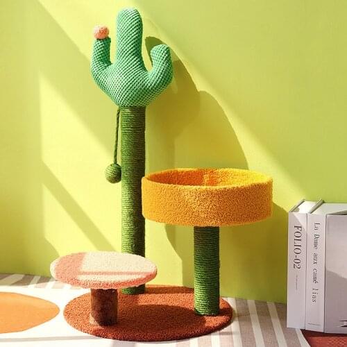 Sisal Cat Tree Cactus Style Cat Climbing Frame Cute Funny Jumping Platform Sisal Cat Scratching Post Tower Pet Accessories