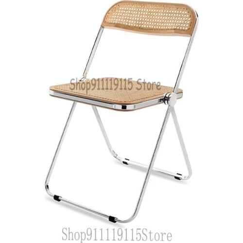 Nordic Medieval Folding Chair Modern Simple Style Stainless Steel Dining Chair Shooting Props Rattan Back Chair