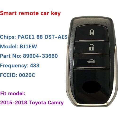 CN007151 Aftermarket For Toyota Camry smart key Remote 433MHz 3Buttons PAGE1 88 DST-AES Chip Keyless Go P/N 89904-33660