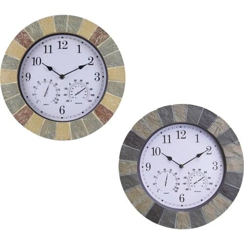 13'' Modern Wall Clock with Thermometer + Hygrometer Indoor&Outdoor Home Office Decoration
