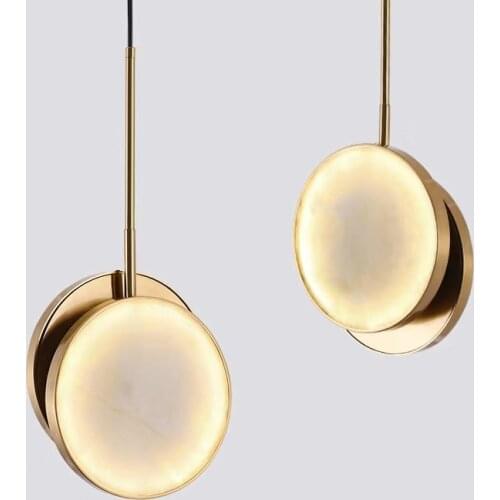 Modern Two Natural Marble LED Chandeliers Dining Room Coffee Shop Lighting Fixtures Gold Metal Home Deco Special Lights