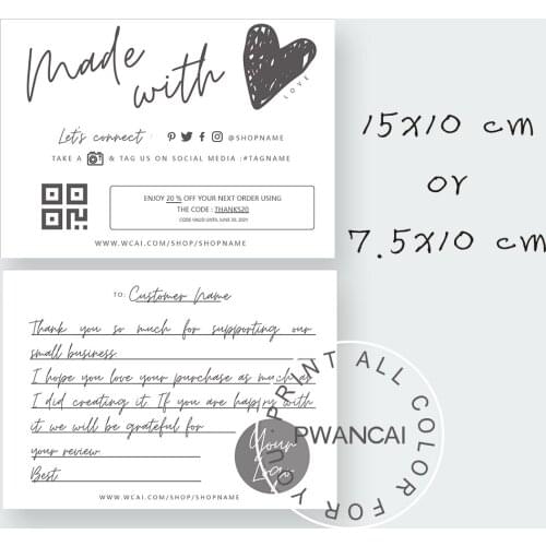 Black Made With Love Card Order Packing Card For Customers With QR Code,Printable Business Note&Handwritten Thanks Note, Insert