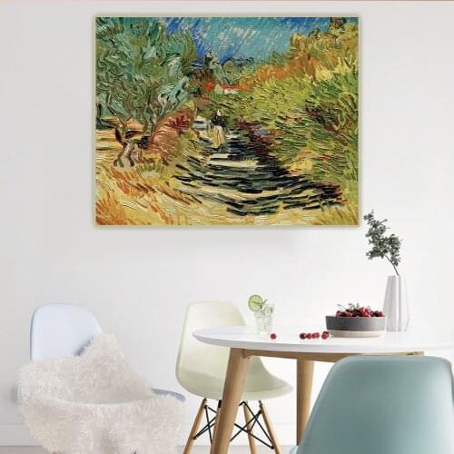 Van Gogh《A Road at Saint-Remy with Female Figure》Canvas Art Oil Painting Aesthetic Picture Wall Hanging Decor Home Decoration
