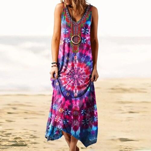 Vintage Mandala Printed Women' Dress Tie-dye Floral Long Maxi Dress Bohemian Style Beach Casual Dresses For Women Vestidos Mujer