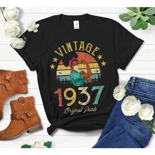 Vintage 1937 Original Parts T-Shirt African American Women with Mask 84rd Birthday gift Colorful printed cotton shirt harajuku