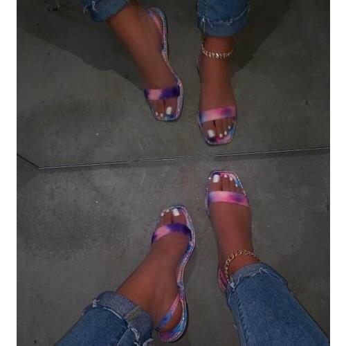 Summer Neon Printing Bright Sandals Women Outdoor Flip Flop Fashion Sandals Flat Beach Slippers Non-slip Durable Home Slides