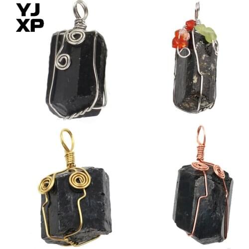 YJXP Natural Black Tourmaline Irregular Rough Mineral Energy Stone Nugget Wire Wraped Pendant Reiki Healing Stone Charm Jewelry