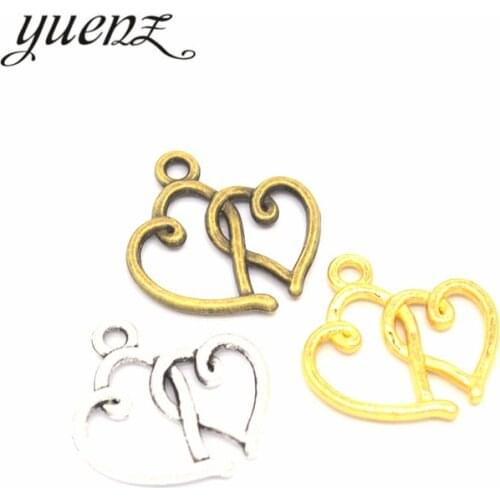 YuenZ 20pcs 4 colour Antique Silver color heart Charm fit for Bracelets Necklace DIY Metal Jewelry Making 20*19mm A11