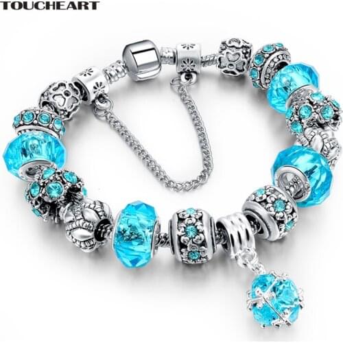 TOUCHEART Silver Crystal Beads Charm Bracelets & bangles With Stones For Women Classic Blue Jewelry Bracelet Femme SBR150056