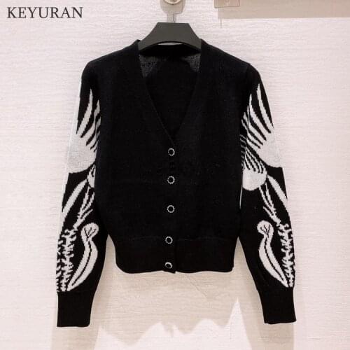 Jacquard Sweater Cardigan Women 2021 Autumn Breasted Color Matching Long Sleeve Femal V-neck Knitted Cardigans Lady Jacket