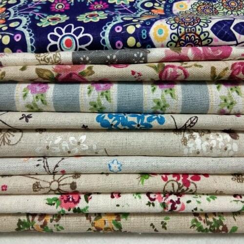 10pcs 22x24cm Blooming Rose Flower Printed Cotton Linen Fabric Floral Linen Fabric Small Size Patchwork For DIY Sewing Decoratio