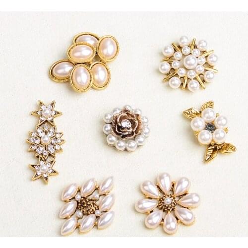 10 Pieces/Lot Metal Rhinestone Button Pearl Bead Flower Hair Accessories DIY Jewelry Making