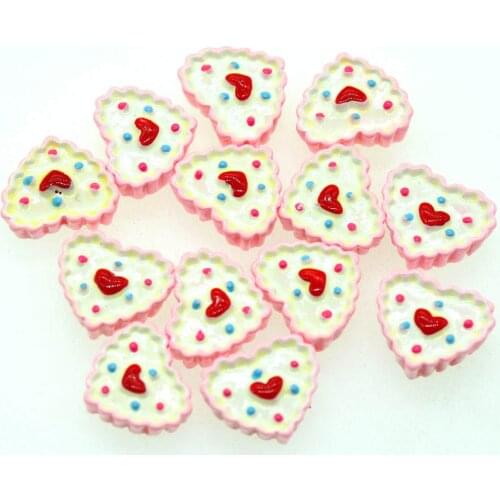 10PCS Flat Back Resin Pink Heart Shape Cake Cabochons|Home Embellishment Miniature|Home Decoration Crafts