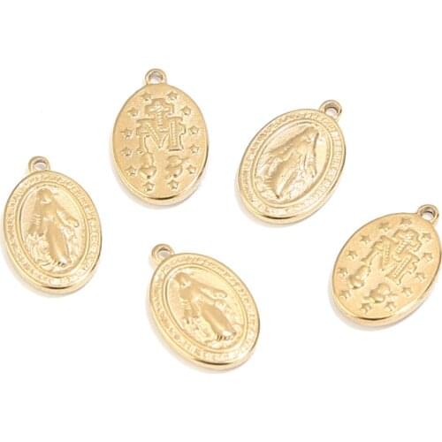 10pcs Stainless Steel Gold Tone 8*13mm Charm Saint Benedict Maria Pendants For DIY Necklace Bracelet Jewelry Makings Accessories