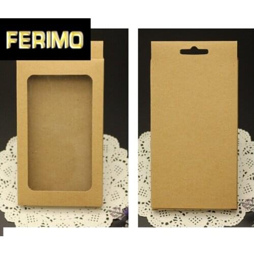 156*90*15mm Black kraft paper box with pvc window for mobile phone case,retail phone case packaging box, universal phone box