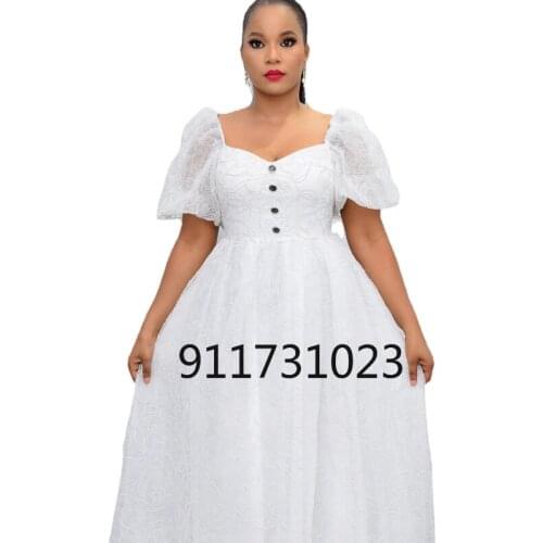 African Dresses for Women Summer 2021 African Women Short Sleeve White Plus Size Long Dress African Clothes Women