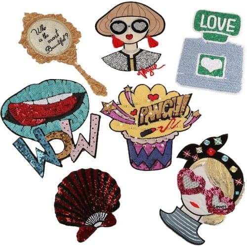 Shell Accessories Patches WOW Letter Sequins Patch For Clothing Appliques Bow Fabric Woman Dress Jeans Sticker Bag Decor