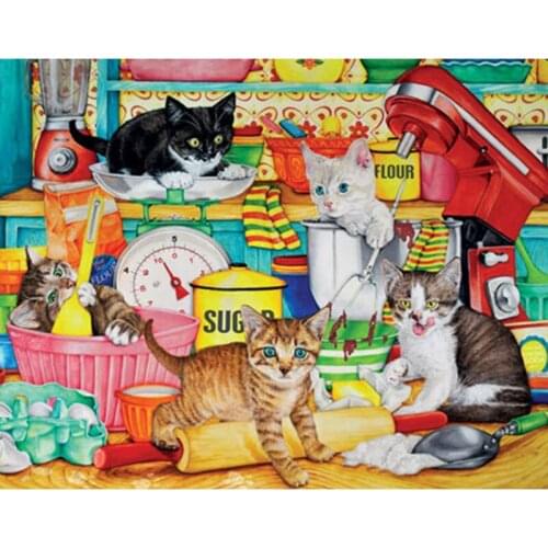 Cute Cat Diamond Painting Full Square Drill 5D DIY Diamond Embroidery Cartoon Animals Pictures Of Rhinestones Wall Decor