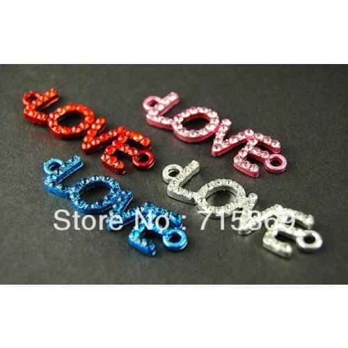 Free Shipping 38x12mm 400pcs /lot DIY Jewelry Multi Color Rhinestone LOVE Connector Fit Making Bracelets