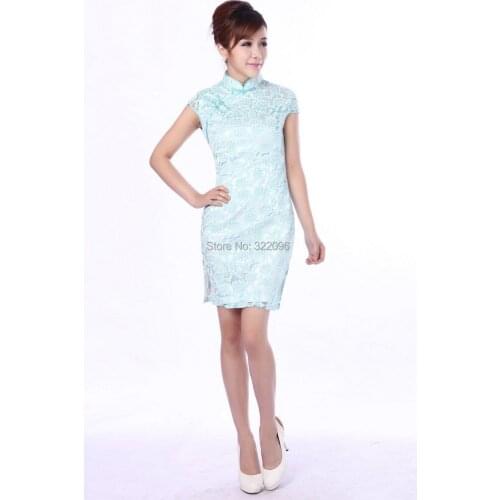 Free shipping Traditional Chinese Clothing Womens Lace Cheong-sam Mini Qipao Dress Flower embroidery cheongsam JY016