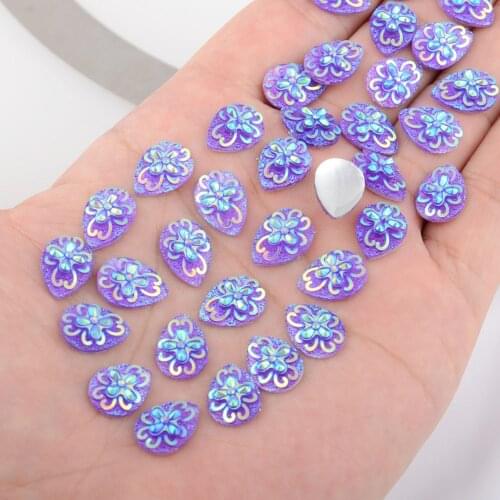 BOLIAO Shiny 40Pcs 10*14mm ( 0.39*0.55in ) Drop Shape Flower Resin Purple Rhinestone Flatback Craft/Wedding Decoration DIY