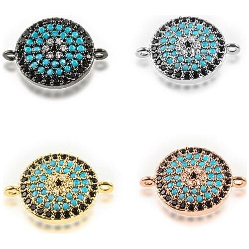 12*19mm round Evil Eye crystal micro pave cz zircon cubic zirconia beads DIY Copper necklace charm bracelet connectors 3df23