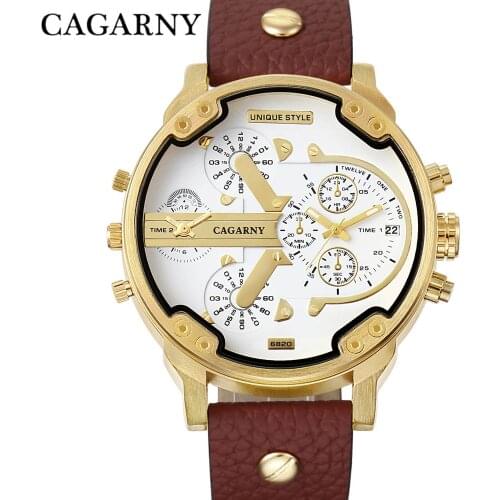CAGARNY Fashion Luxury Top Brand Man Watches Leather Strap Watchband Gold Watch Hot Sale Male Quartz Clock Outdoor Wristwatches