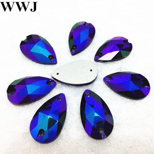 Black AB Color Teardrop Sew on Rhinestone Pear Droplet Flatback Sewing Glass crystal 2 holes 7x12,10.5x18,13x18,13x22,17x28mm