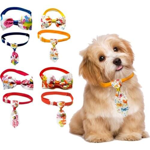 4pcs/lot Pet Tie Cat Dog Tie Collar Headwear Set Puppy Toy Grooming Bow Tie Necktie Clothes Adjustable For Puppy Necklace