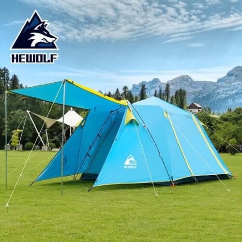 Hewolf Outdoor Automatic One Bedroom Two Halls Large Tent 4-5 People Waterproof Anti-Sun Tents Outdoor Camping Four-door Tent