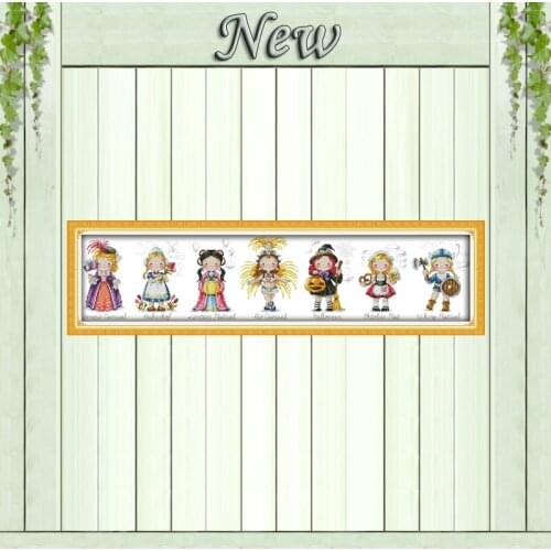World festival girl cartoon Decor paintings counted printed on canvas DMC 11CT 14CT kits Cross Stitch embroidery needlework Sets