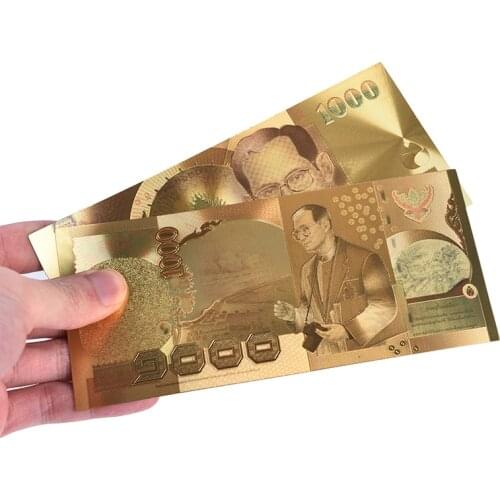 1PCS Banknote Thailand Banknote 1000 Baht in 24k Gold Paper Money Plastic Frame Collection