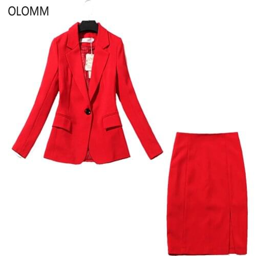 Suit suit female red high waist bag hip skirt temperament Slim small suit jacket two-piece 2019 autumn new womens clothing