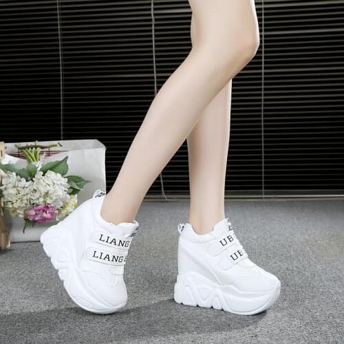 2019 New Spring Women Sneakers Popular Platform Casual Shoes Woman 12CM Heels Breathable Vulcanized Shoes Ladies White Footwear