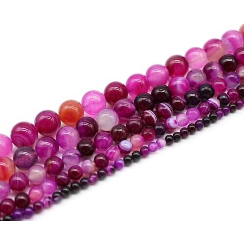 Natural Stone Rose Red Stripes Agates Round Loose Beads 4 6 8 10 12MM Pick Size For Jewelry Making
