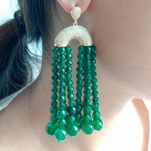 YYGEM Round Green Jade CZ Gold Plated Stud Earrings