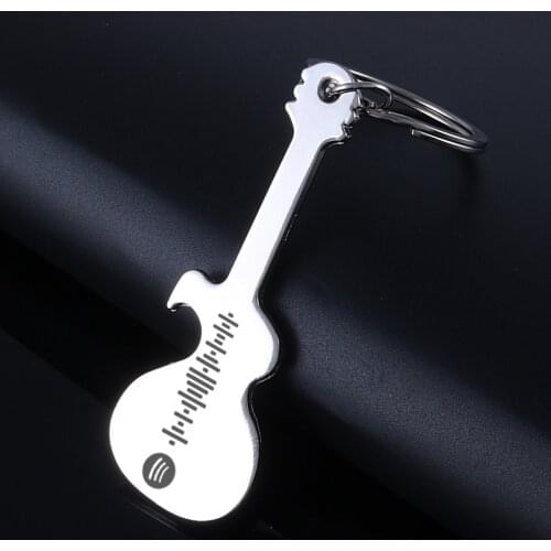 Laser Engraved Custom Spotify Music Scan Code Guitar Key Chain Keychains Gifts for Women Men Beer Open Key Pendant Personalized
