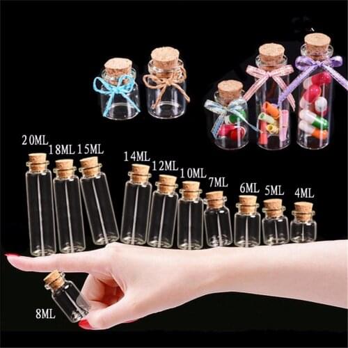 Tiny Glass Bottles with Cork 4ml 5ml 6ml 7ml 8ml 10ml 12ml 14ml 15ml 18ml 20ml Bottles Crafts Jar Vial Decoration Artware 100pcs