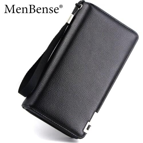 MenBense Men Long Wallets Casual Solid Money Phone Bags Handbag Clutch Bag With Belt Card Holder PU Leather Coin Change Pocket