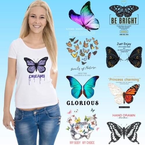 Butterfly Stickers on Clothes Washable Heat Transfer printing Cheap Iron on patches for clothing Thermal Stickers