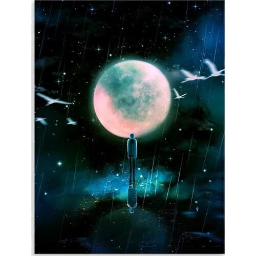 Wall Art Starry Moon Bird Canvas Painting HD Prints Man Rain Reflection Poster Home Decor For Bedroom Modular Picture No Framed