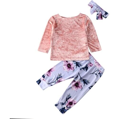 Toddler Girl Clothes 2019 Newborn Infant Baby Girl Floral Tops Gold velvet T-Shirt Long Pants 3PCS Clothes Outfits