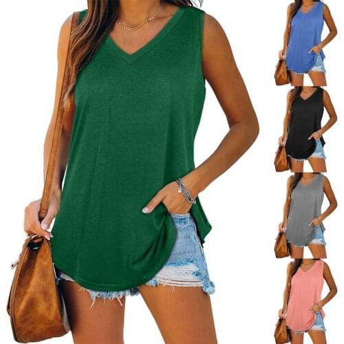 Solid Color Sleeveless Tanks Crop Tops Women Summer Casual V Neck Loose Vest Tops Women Sleeveless Vest Tanks Top haut femme