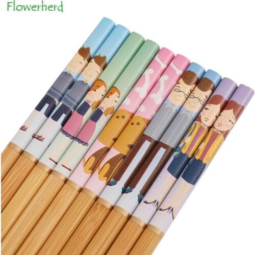 5Pack Five Colors Family Bamboo Chopsticks Handmade Household Bamboo Sushi Chopsticks Japanese Style Chop Sticks Cute Chopsticks
