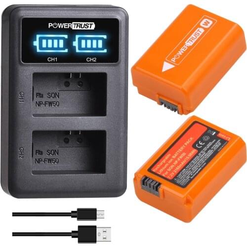PowerTrust 2160mAh NP-FW50 Battery and Charger for Sony Alpha 7 7R 7R II 7S a7R a7S a7R II a5000 a5100 a6000 a6100 a6300 a6400