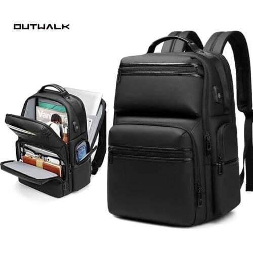 OUTWALK Fashion Men Business Backpack Anti Theft Waterproof 15.6 Inch Laptop Back Pack Male Travel Shoulder Bag USB Charging