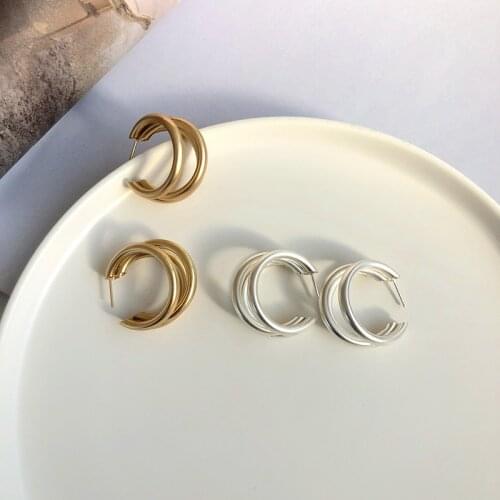 S925 needle 3 Layers Drop Earrings Geometric Matte Golden Metallic Earrings Women Jewerly For Girl Student Party Wedding Gifts