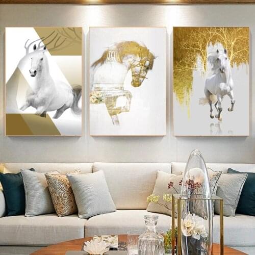 Modern Art Golden Horse Animal Canvas Poster Art Canvas Painting Wall Studio Porch Decoration Nordic Furniture Wall Painting