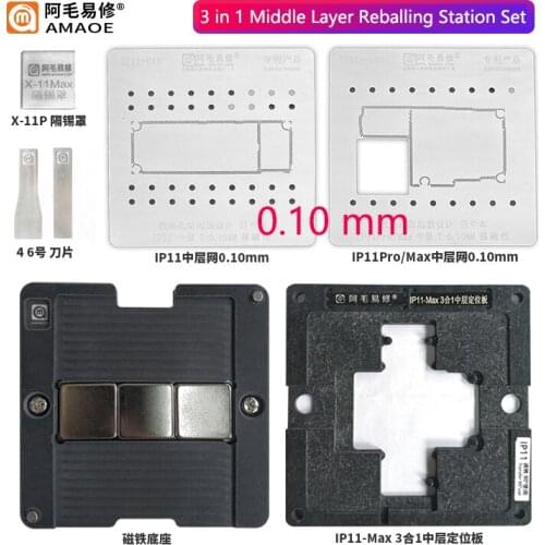 Amaoe New Middle Layer Reballing Station Full Set for iPhone 11 11Pro Max Tin Planting with Reballing Stencil 0.1 0.12mm 0.15