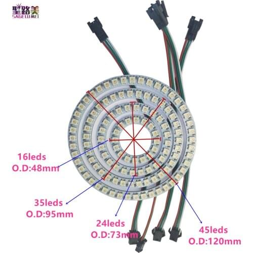 DC5V ws2812b led Pixels Light 16/24/35/45 leds SMD5050 RGB Individual Addressable Ring Round Lamp Development Board for toy cars